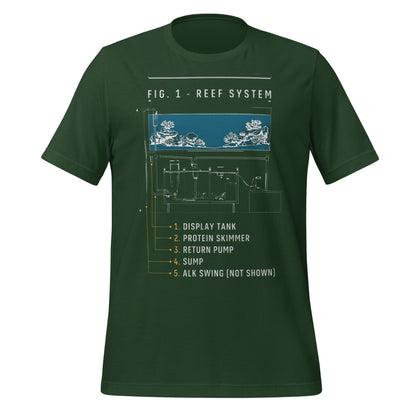 Reef System technical cutaway saltwater aquarium t-shirt — Forest, front
