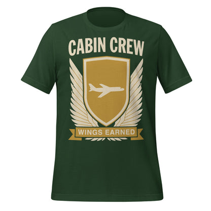 Wings Earned flight attendant tee — Forest, front