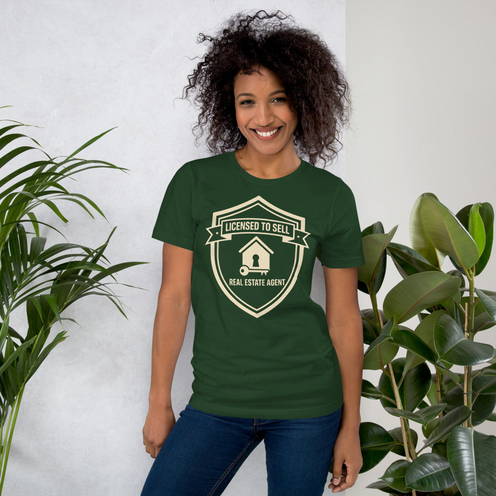 Licensed to Sell real estate agent tee — Forest, on model