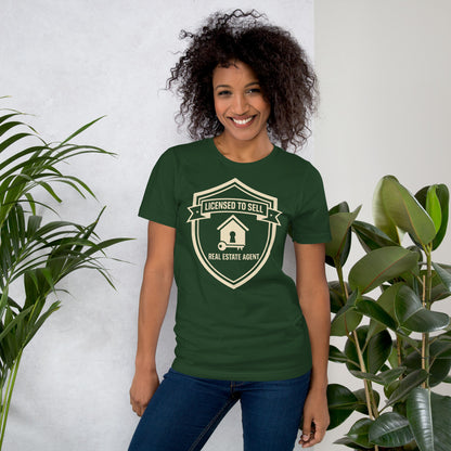 Licensed to Sell real estate agent tee — Forest, on model
