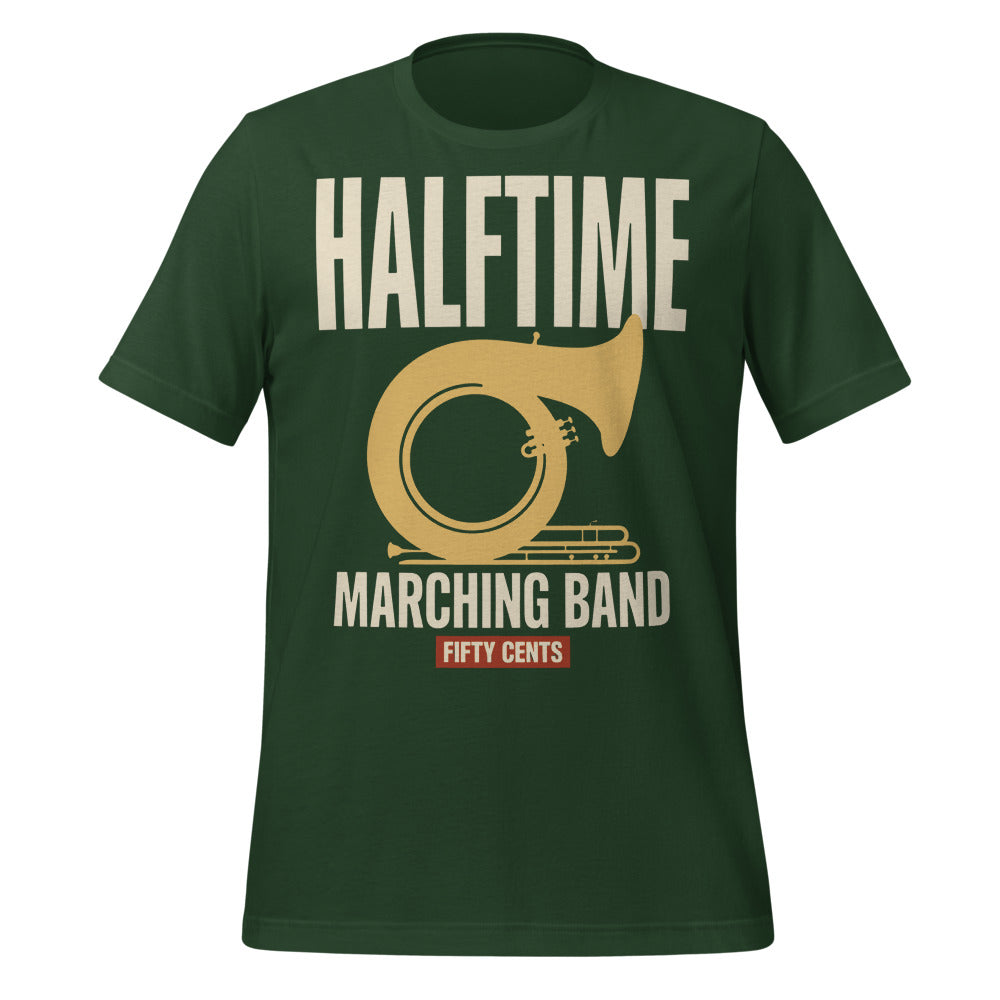 Official Halftime vintage marching band t-shirt — Forest, front