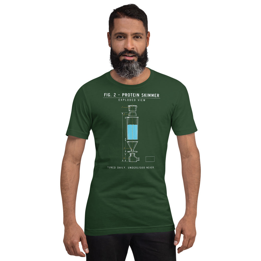 Protein Skimmer Exploded View reef tank saltwater aquarium t-shirt — Forest, on model