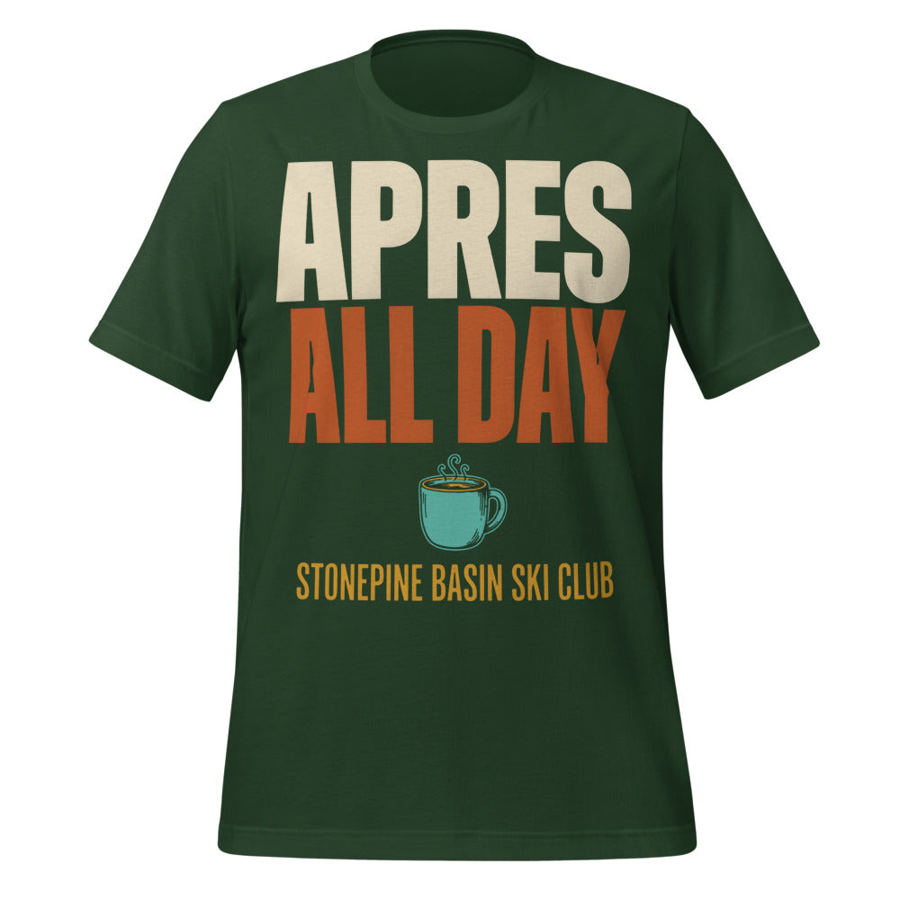 Après All Day Stonepine Basin Ski Club retro apres-ski t-shirt — Forest, front