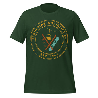 Stonepine Chairlift Co. retro vintage ski club badge t-shirt — Forest, front