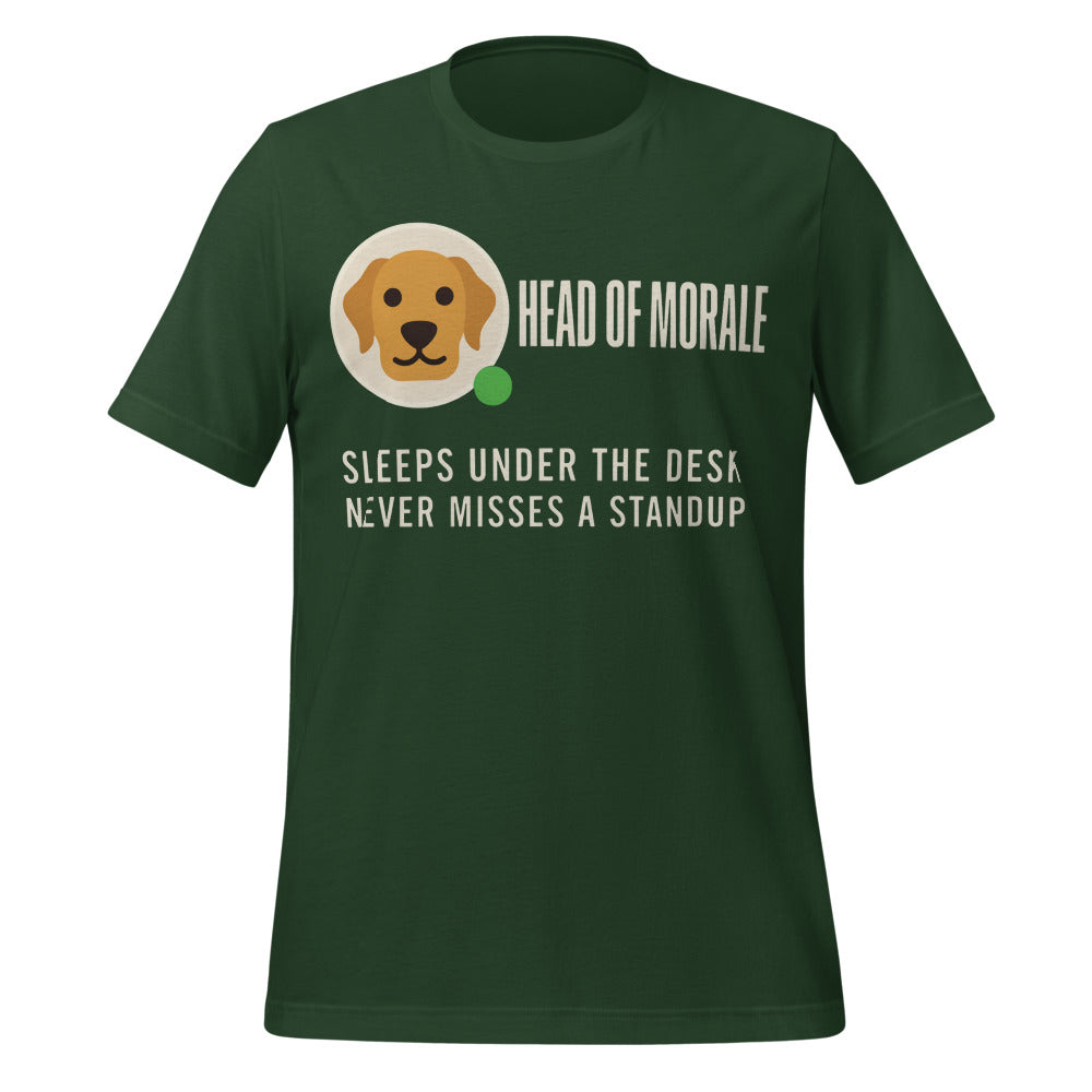 Head of Morale dog profile card unisex t-shirt — Forest, front