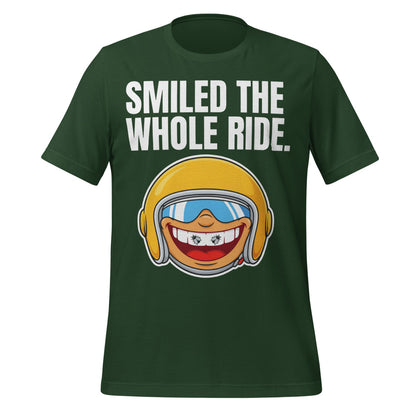 Smiled The Whole Ride funny motorcycle tee — Forest, front