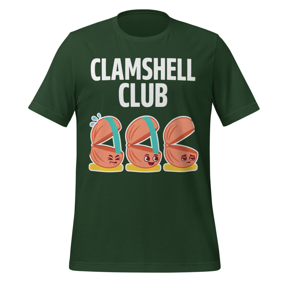 Clamshell Club funny physical therapy tee — Forest, front