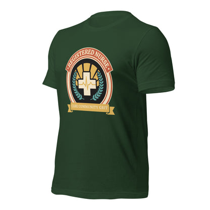 Registered Nurse vintage healthcare emblem badge tee — Forest, front-right