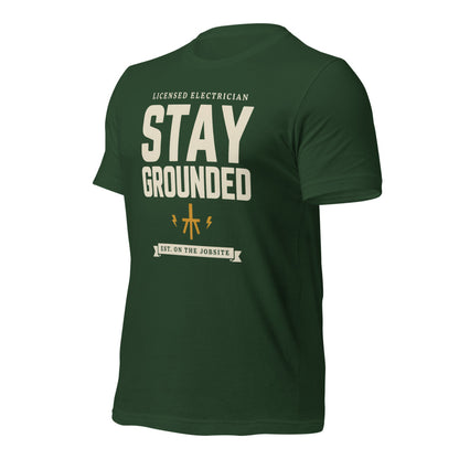 Stay Grounded funny electrician tee — Forest, front-right