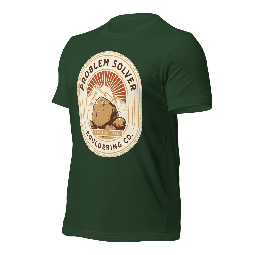 Problem Solver Bouldering Badge t-shirt — Forest, front-right