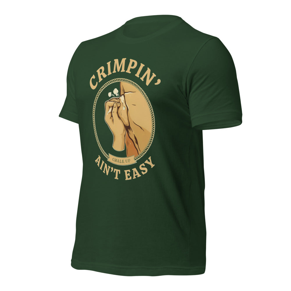 Crimpin' Ain't Easy bouldering badge t-shirt — Forest, front-right