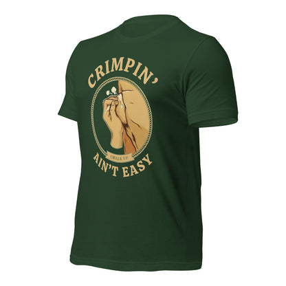 Crimpin' Ain't Easy bouldering badge t-shirt — Forest, front-right
