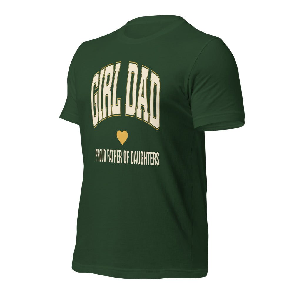 Girl Dad retro varsity tee — Forest, front-right