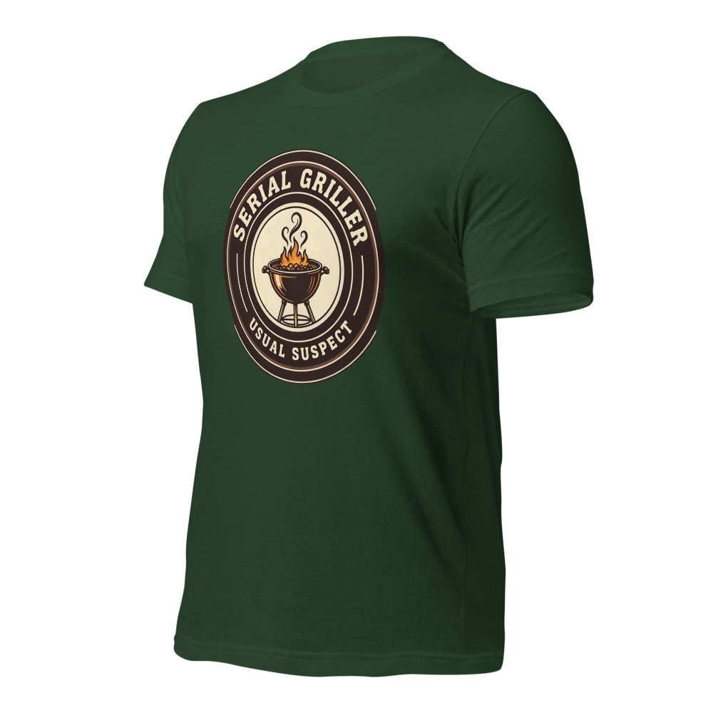 Serial Griller funny BBQ tee — Forest, front-right