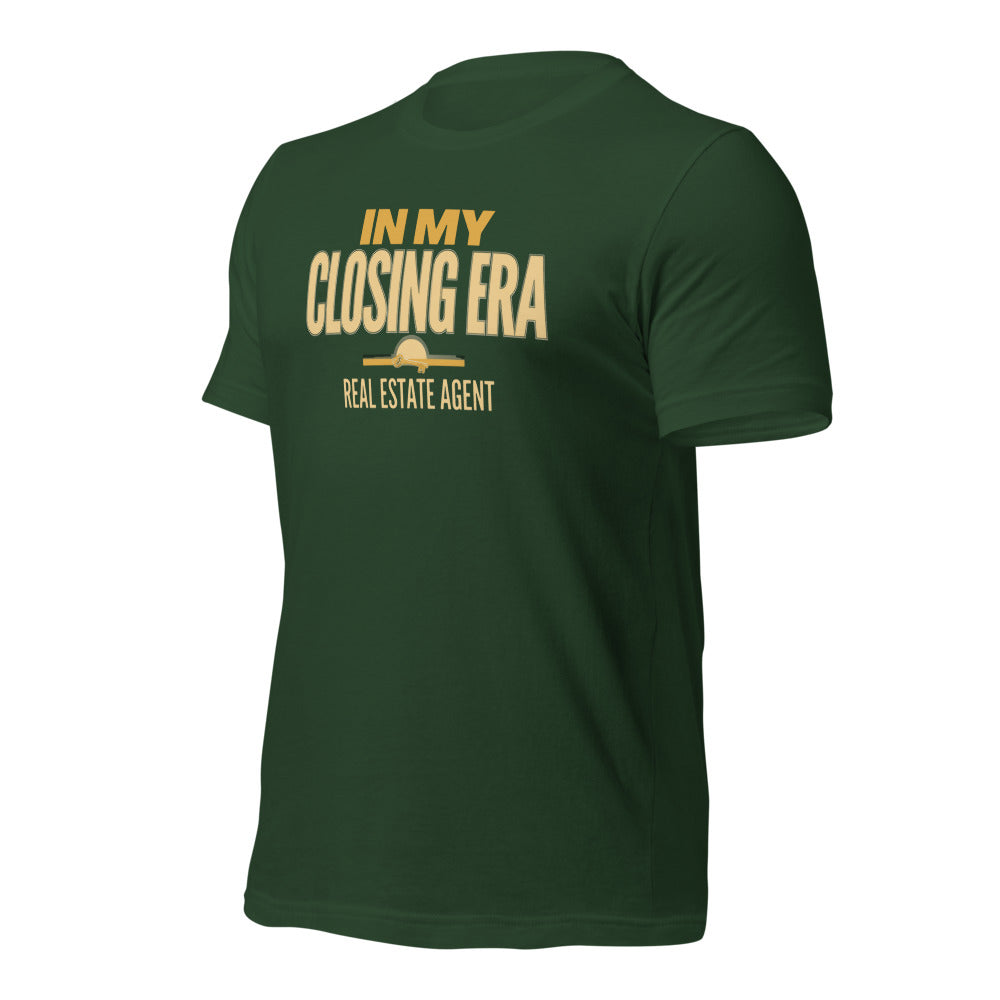 In My Closing Era real estate agent tee — Forest, front-right