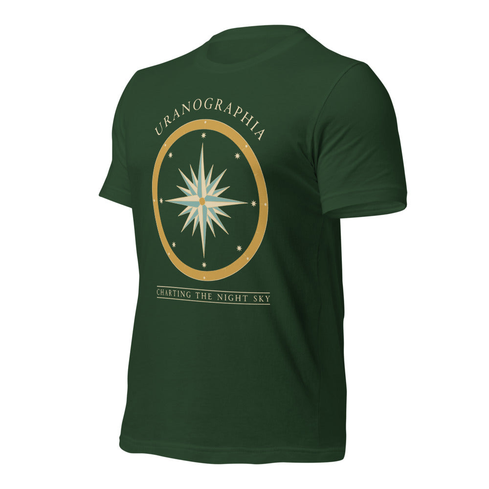 Uranographia vintage celestial chart astronomy tee — Forest, front-right