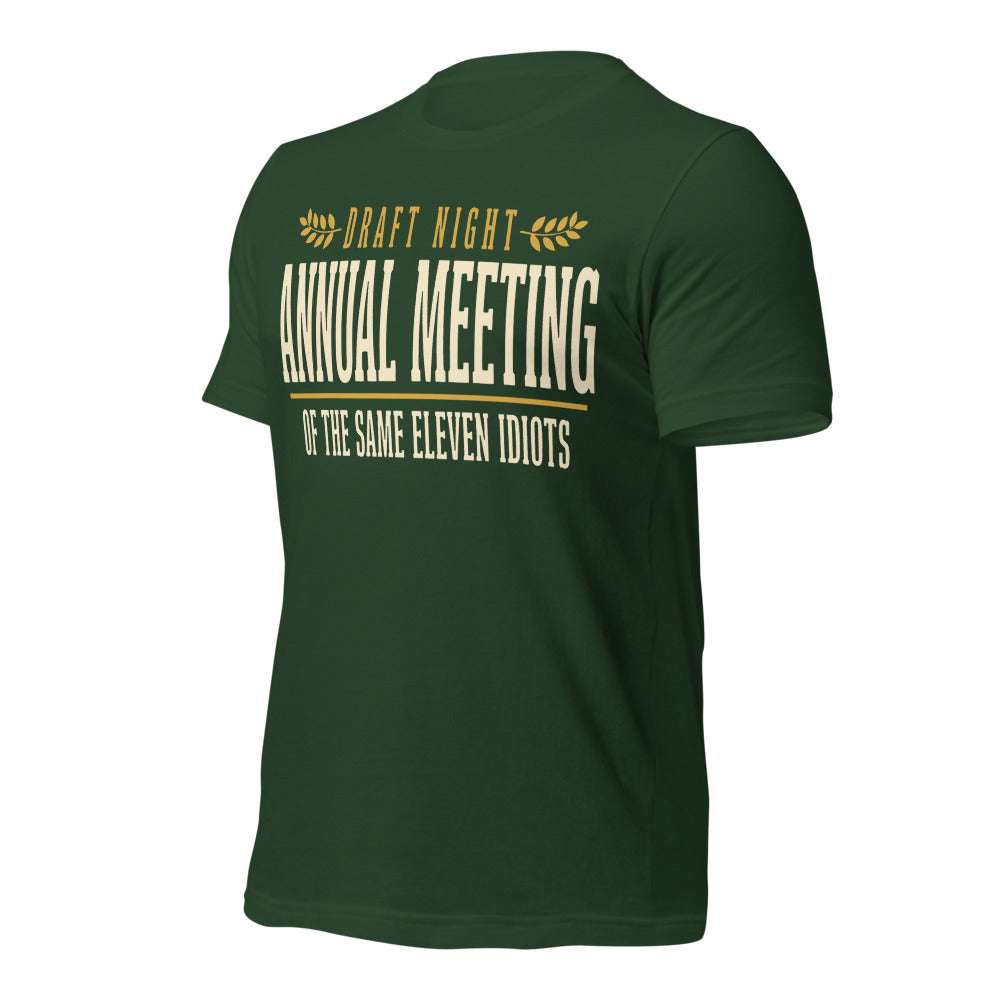 Annual Meeting of the Same Eleven Idiots funny fantasy football draft tee — Forest, front-right