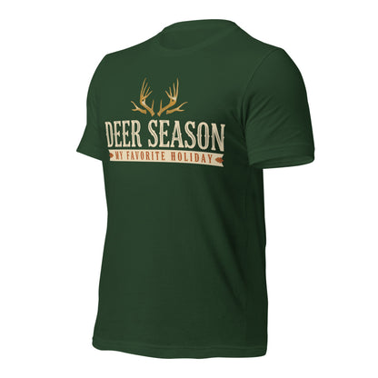 Deer Season My Favorite Holiday deer hunting tee — Forest, front-right