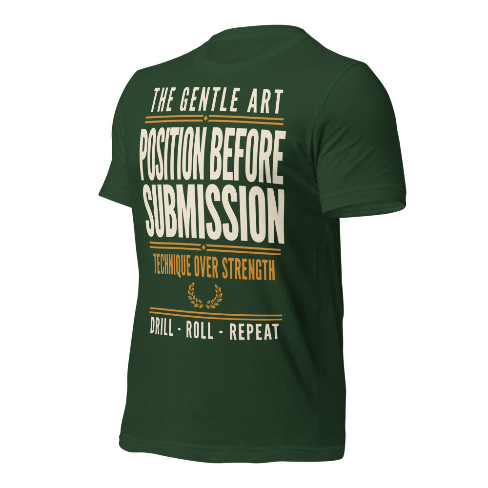 Position Before Submission Brazilian jiu jitsu t-shirt — Forest, front-right