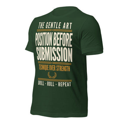 Position Before Submission Brazilian jiu jitsu t-shirt — Forest, front-right