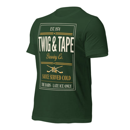 Twig and Tape Brewing Co. beer league hockey t-shirt — Forest, front-right