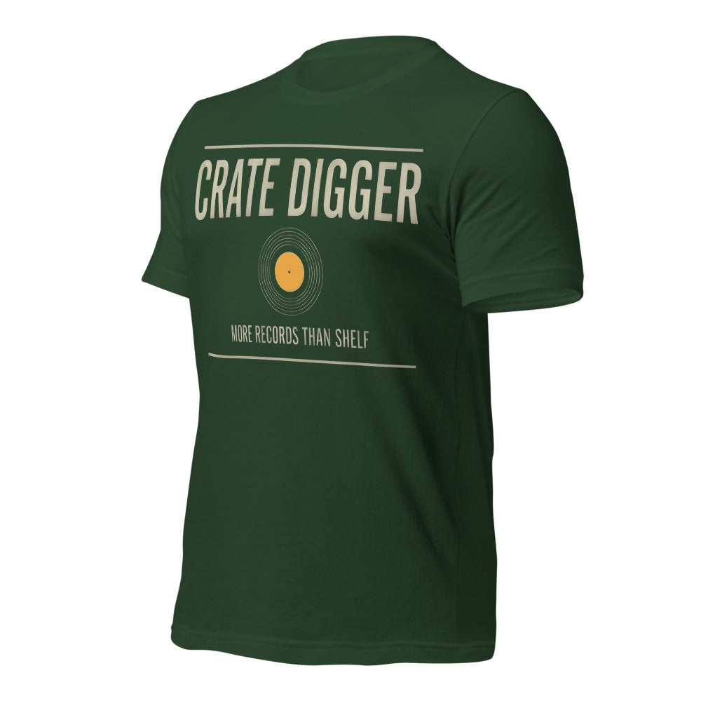 Crate Digger vinyl record tee — Forest, front-right