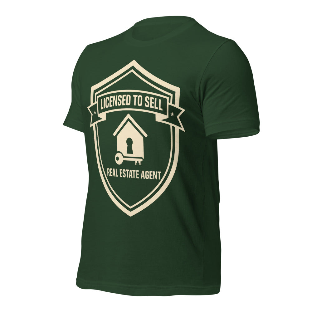 Licensed to Sell real estate agent tee — Forest, front-right