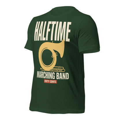 Official Halftime vintage marching band t-shirt — Forest, front-right