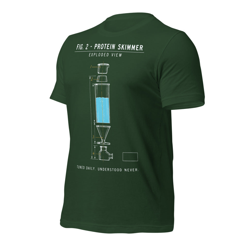Protein Skimmer Exploded View reef tank saltwater aquarium t-shirt — Forest, front-right