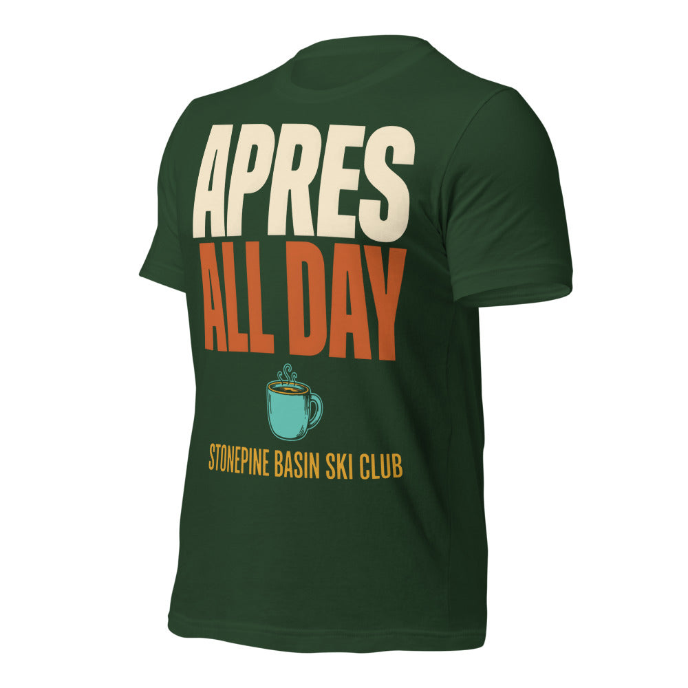 Après All Day Stonepine Basin Ski Club retro apres-ski t-shirt — Forest, front-right