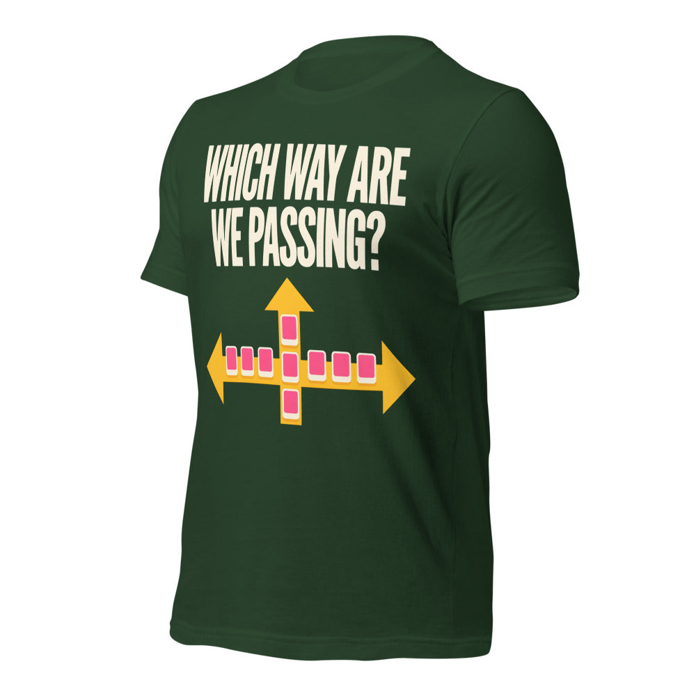 Which Way Are We Passing funny mahjong tee — Forest, front-right