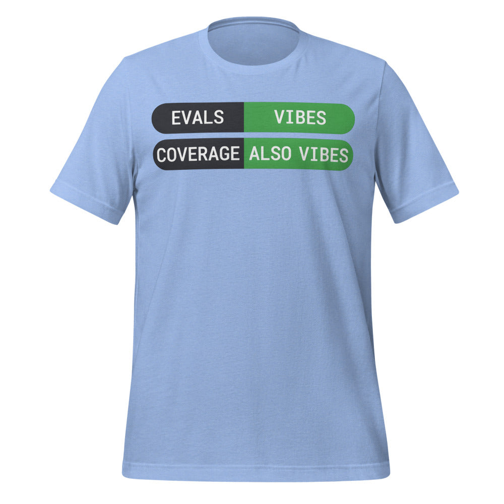 Eval Suite Vibes agentic AI engineer tee — Heather Carolina Blue, front