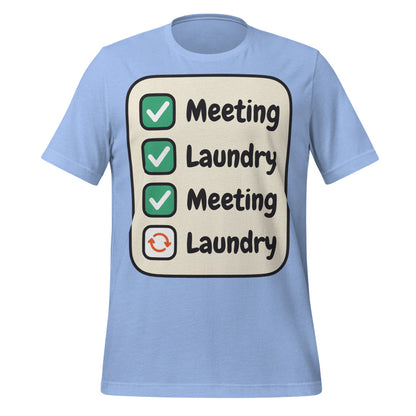Meeting Laundry funny work from home unisex t-shirt — Heather Carolina Blue, front