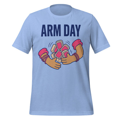 Arm Day funny mahjong tee — Heather Carolina Blue, front