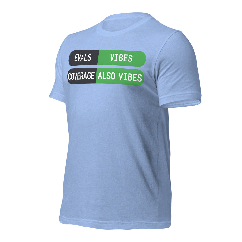 Eval Suite Vibes agentic AI engineer tee — Heather Carolina Blue, front-right