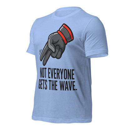Not Everyone Gets The Wave biker wave motorcycle tee — Heather Carolina Blue, front-right