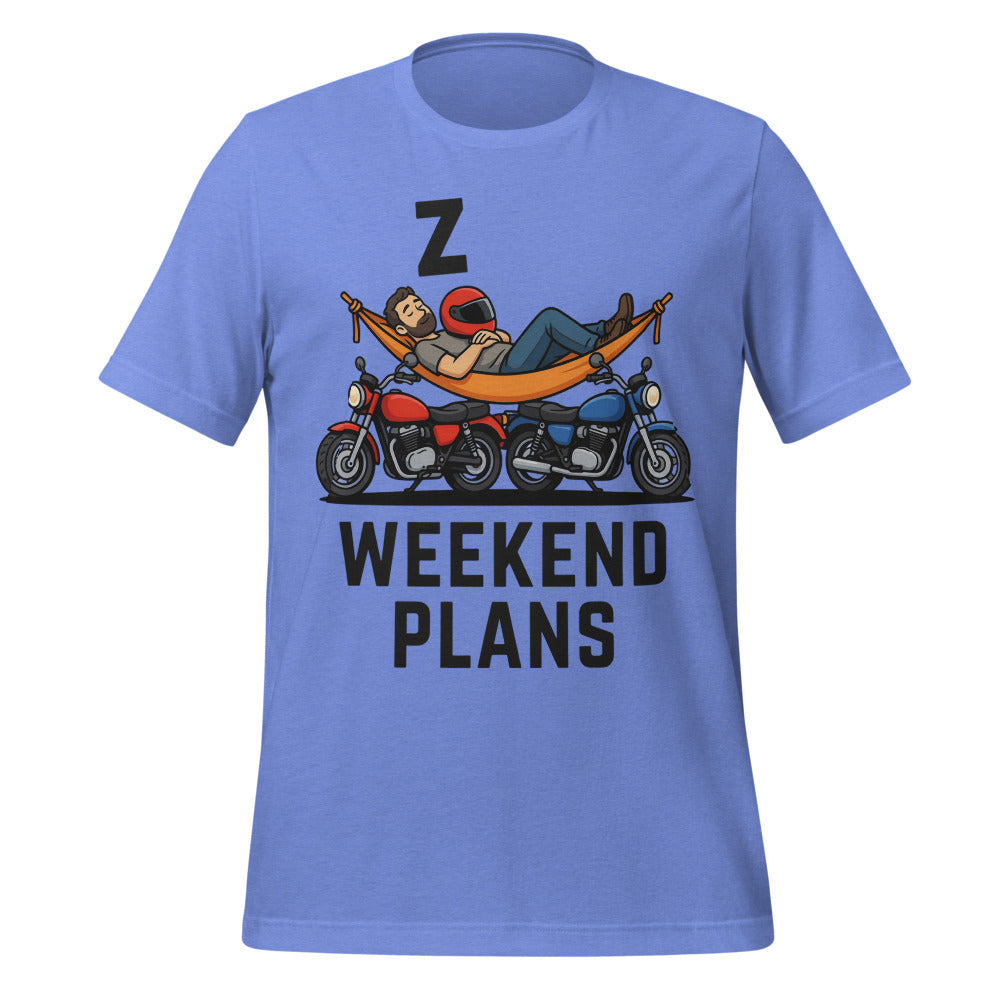 Weekend Plans funny motorcycle dad tee — Heather Columbia Blue, front