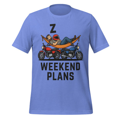 Weekend Plans funny motorcycle dad tee — Heather Columbia Blue, front