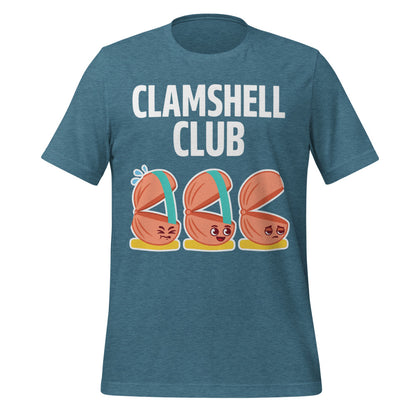 Clamshell Club funny physical therapy tee — Heather Deep Teal, front