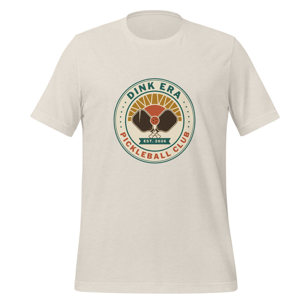 Dink Era Pickleball Club retro tee — Heather Dust, front