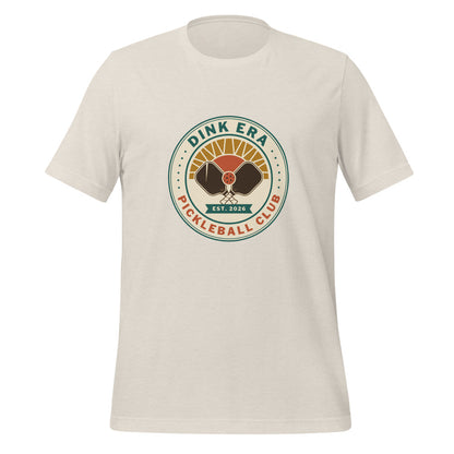 Dink Era Pickleball Club retro tee — Heather Dust, front