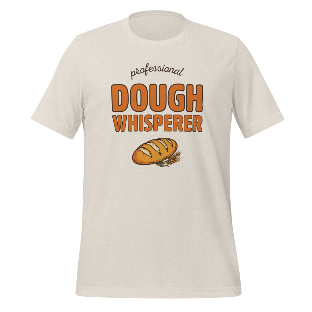 Professional Dough Whisperer funny baker tee — Heather Dust, front