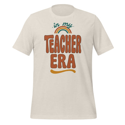 In My Teacher Era retro groovy teacher tee — Heather Dust, front
