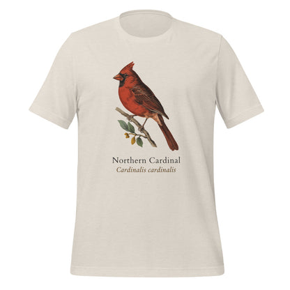 Northern Cardinal vintage field-guide tee — Heather Dust, front