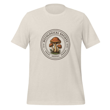 Mushroom Foraging Mycological Society vintage botanical tee — Heather Dust, front