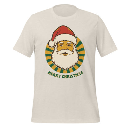 Groovy Santa retro Christmas tee — Heather Dust, front