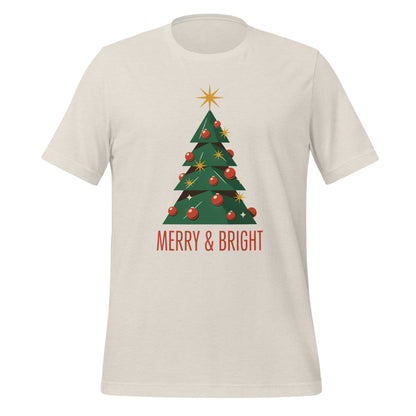 Atomic mid-century retro Christmas tree tee — Heather Dust, front