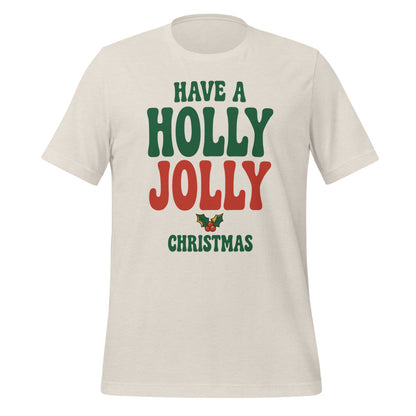 Groovy Holly Jolly retro Christmas tee — Heather Dust, front