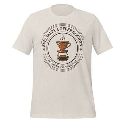 Specialty Coffee Society specialty coffee tee — Heather Dust, front