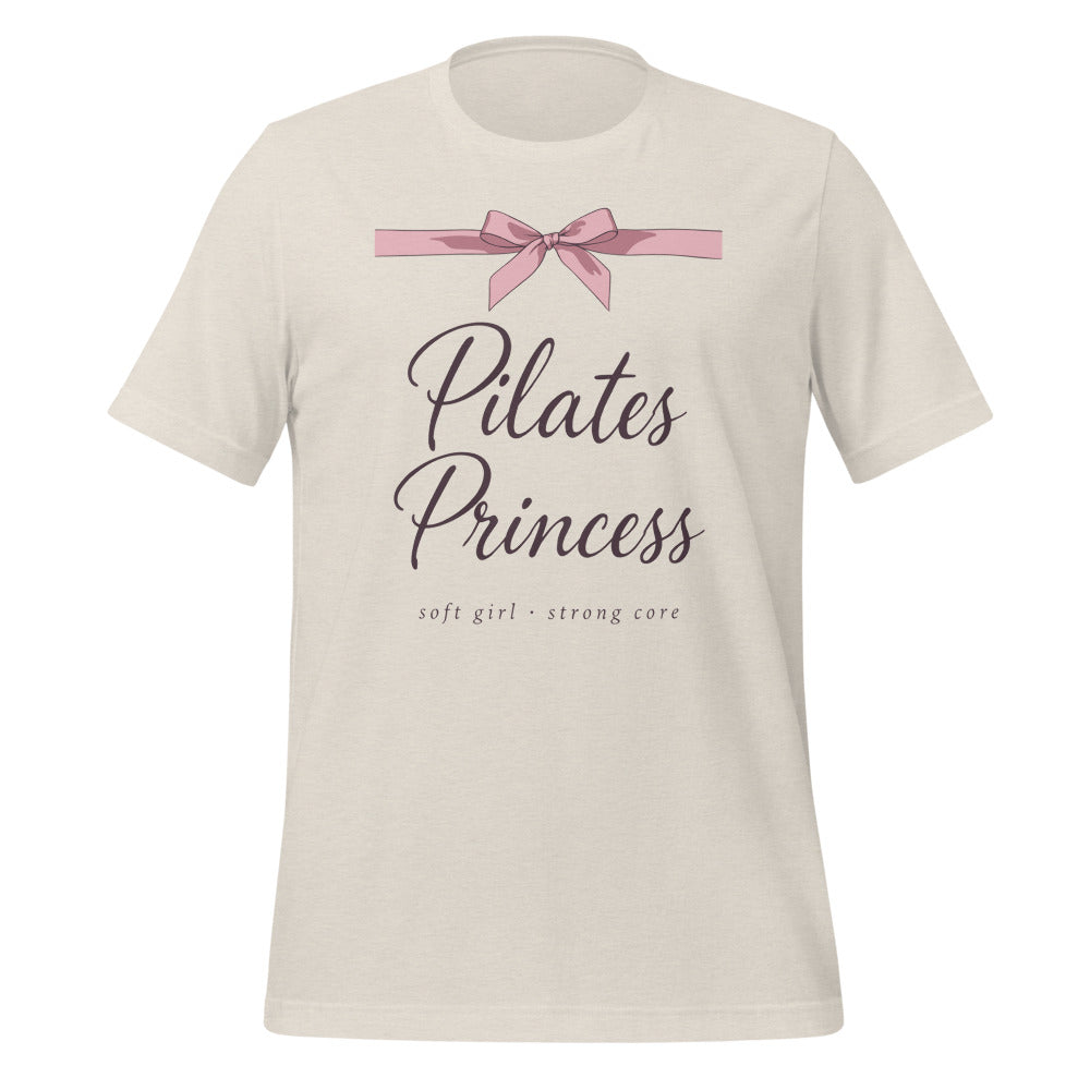 Pilates Princess coquette bow tee — Heather Dust, front